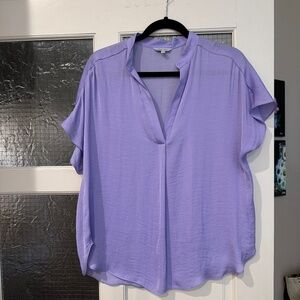 Naked Zebra Drop Shoulder Blouse in Lavender Crinkle Satin size L